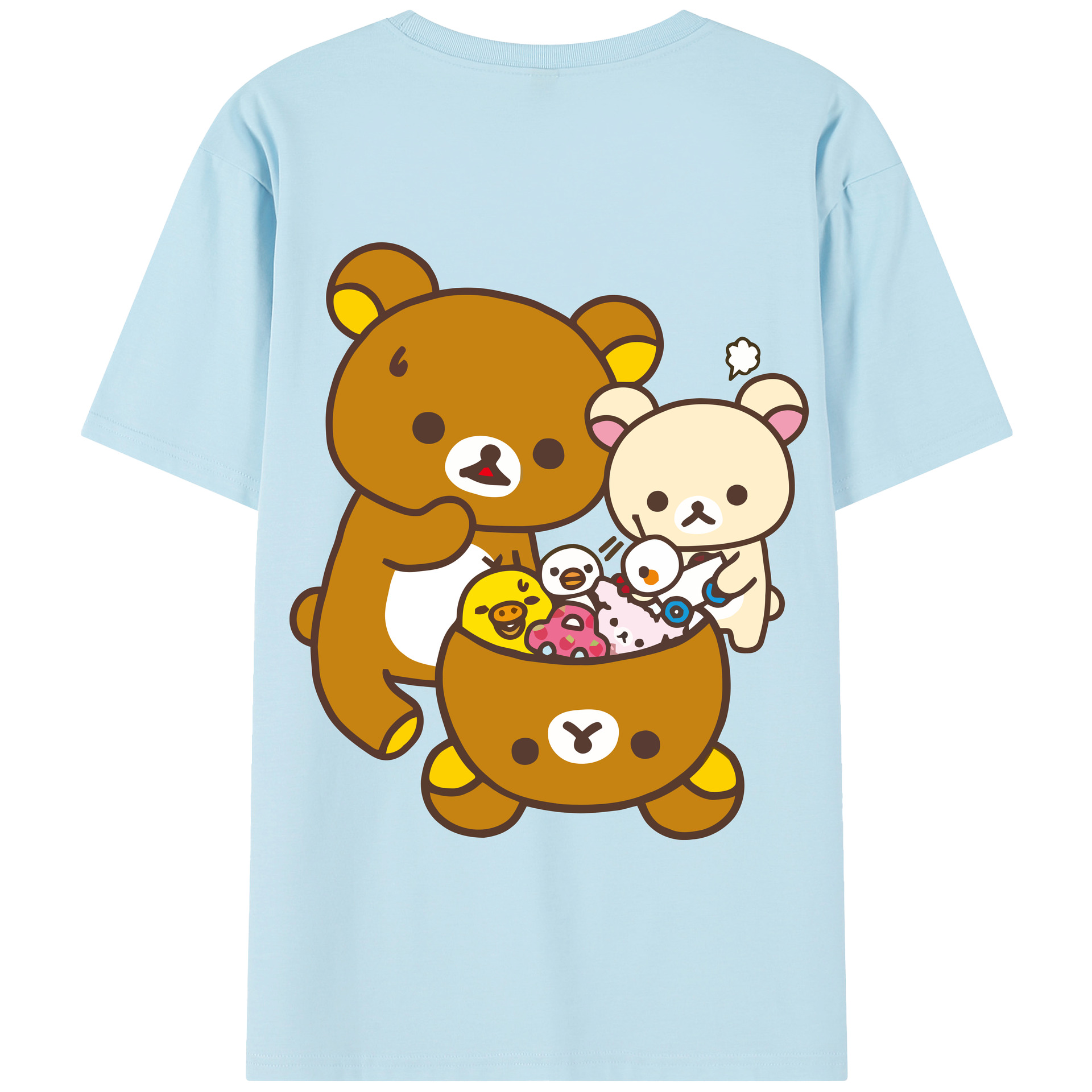 （画像用） リラックマ リラックマ キイロイトリ Rilakkuma Korilakkuma Kiiroitori 綿100％半袖Tシャツ（背面プリント）